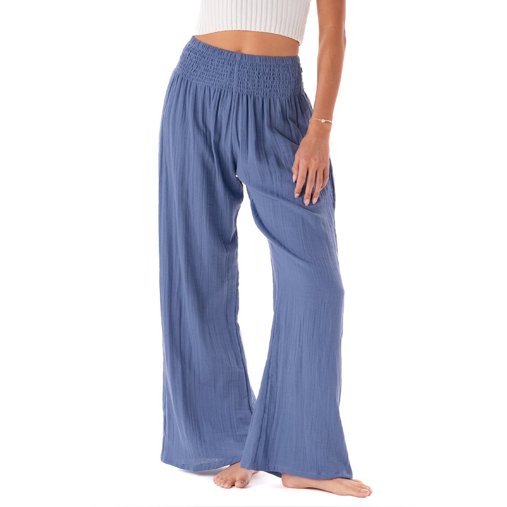 Lotus and Luna NWT Smocked High-Waist Wide-Leg Pants - Blue